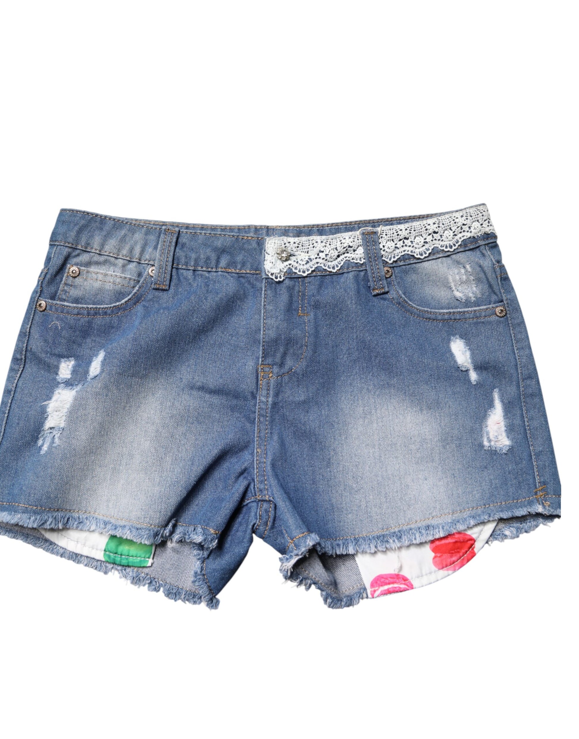 Shorts décontractés en jean taille basse en coton bleu Gio Cellini