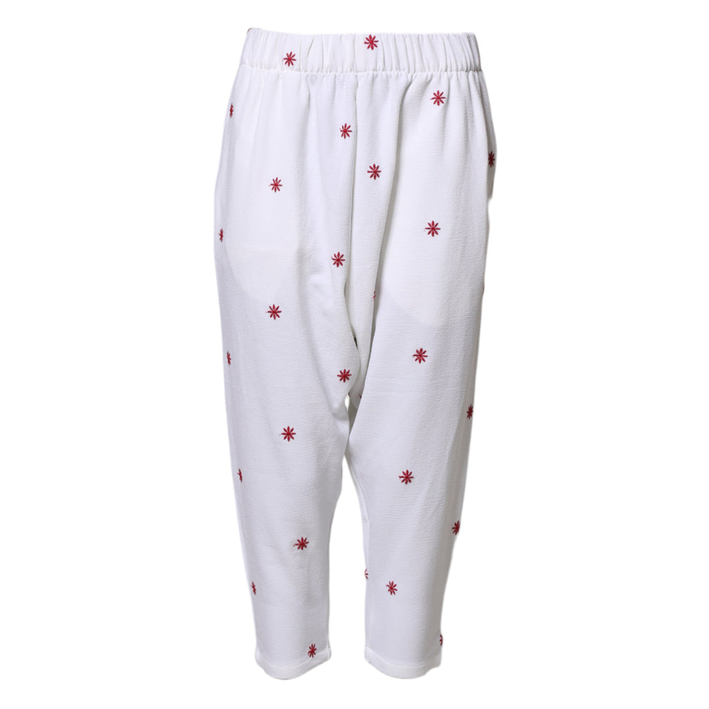 Pantalon fuselé taille haute court à motif floral blanc Department 5