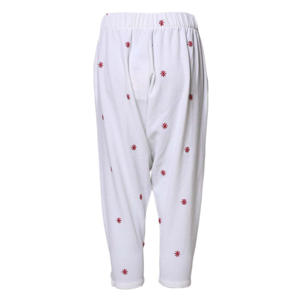 Pantalon fuselé taille haute court à motif floral blanc Department 5