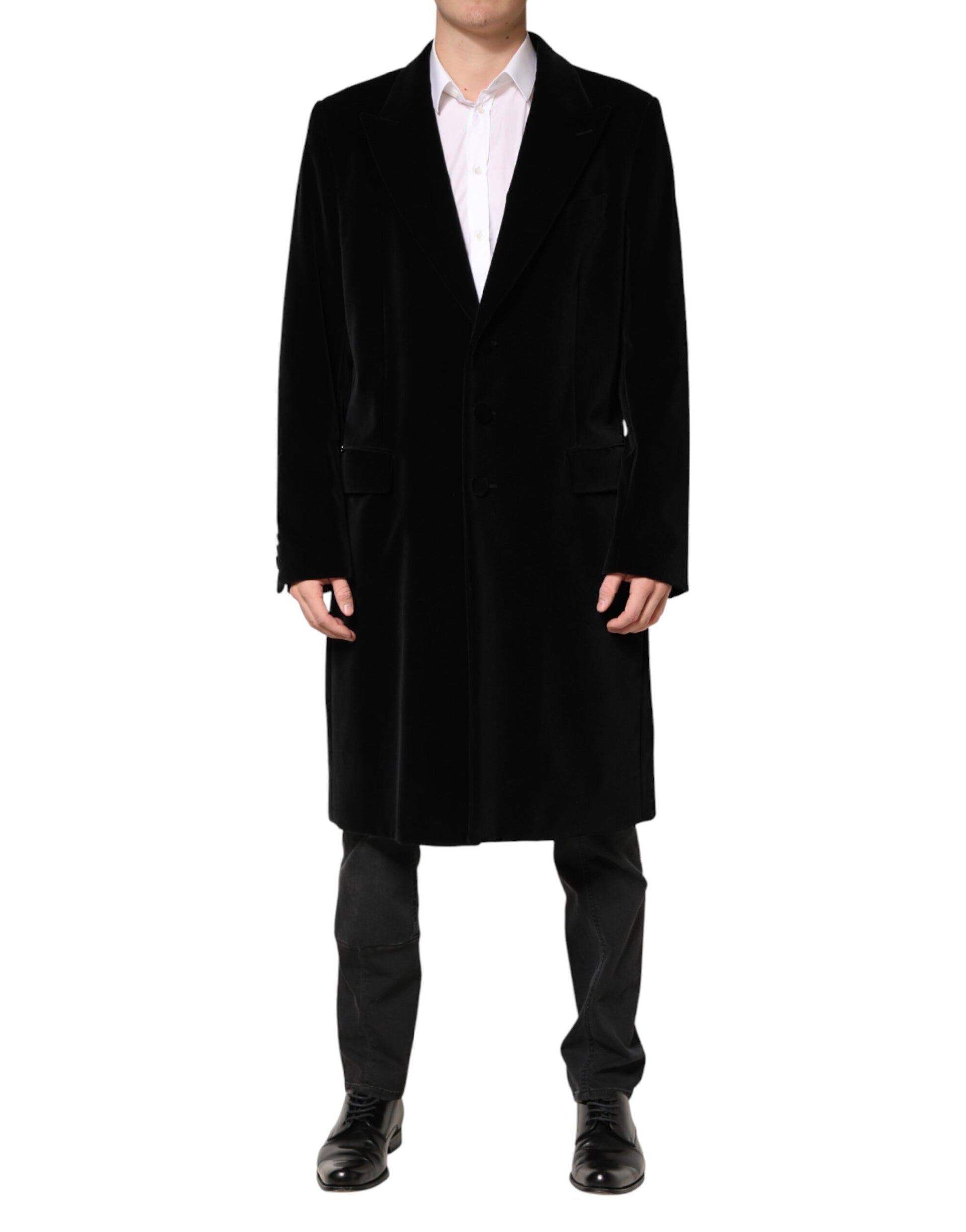 Manteau long trench Dolce & Gabbana en velours de coton noir