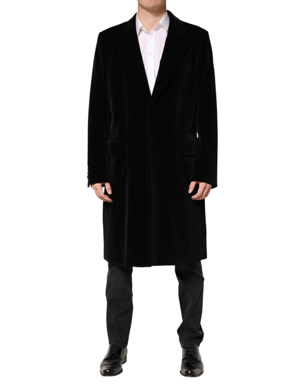 Manteau long trench Dolce & Gabbana en velours de coton noir