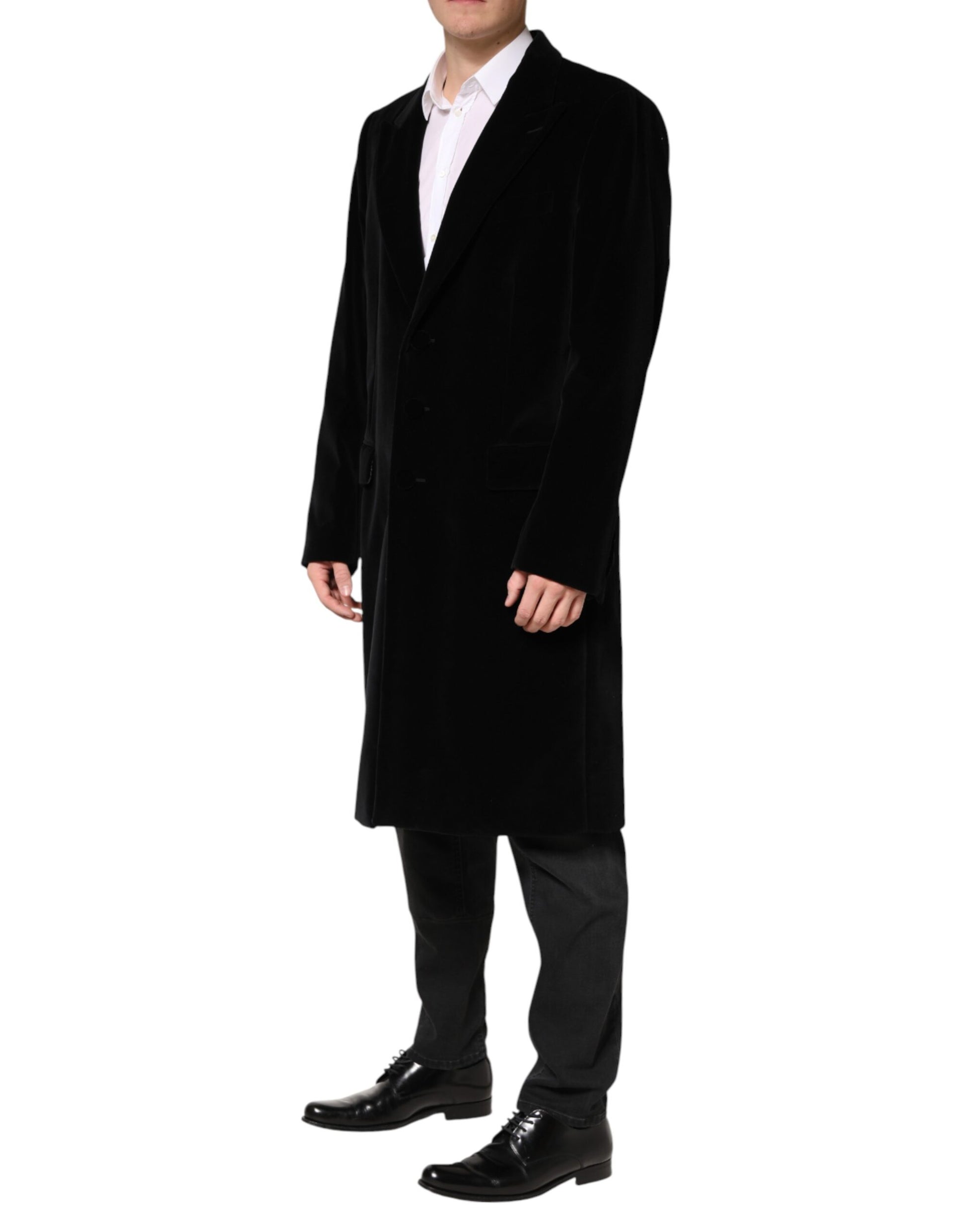 Manteau long trench Dolce & Gabbana en velours de coton noir