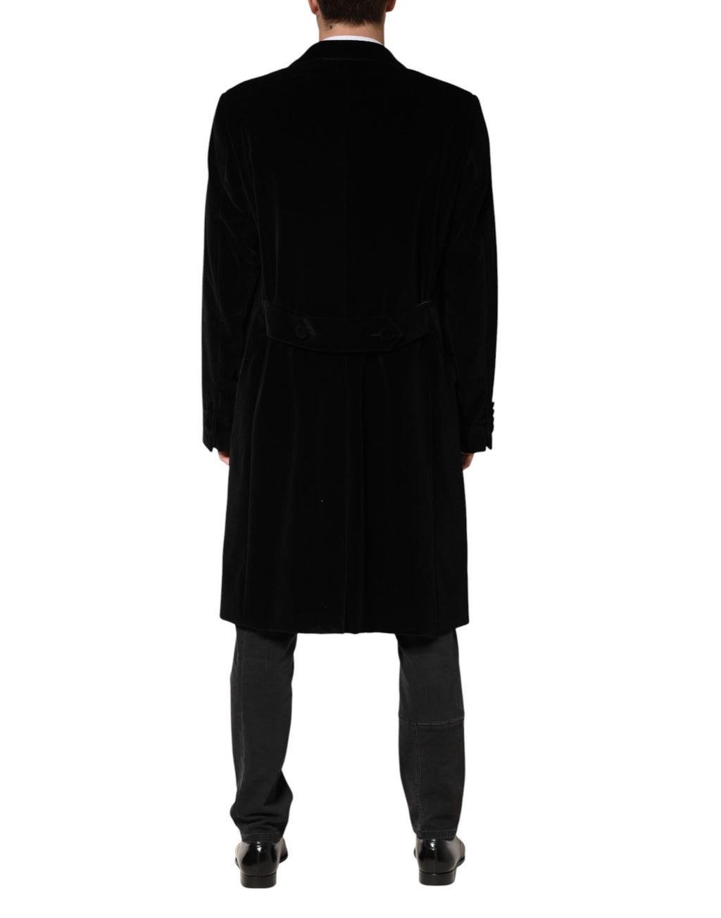 Manteau long trench Dolce & Gabbana en velours de coton noir