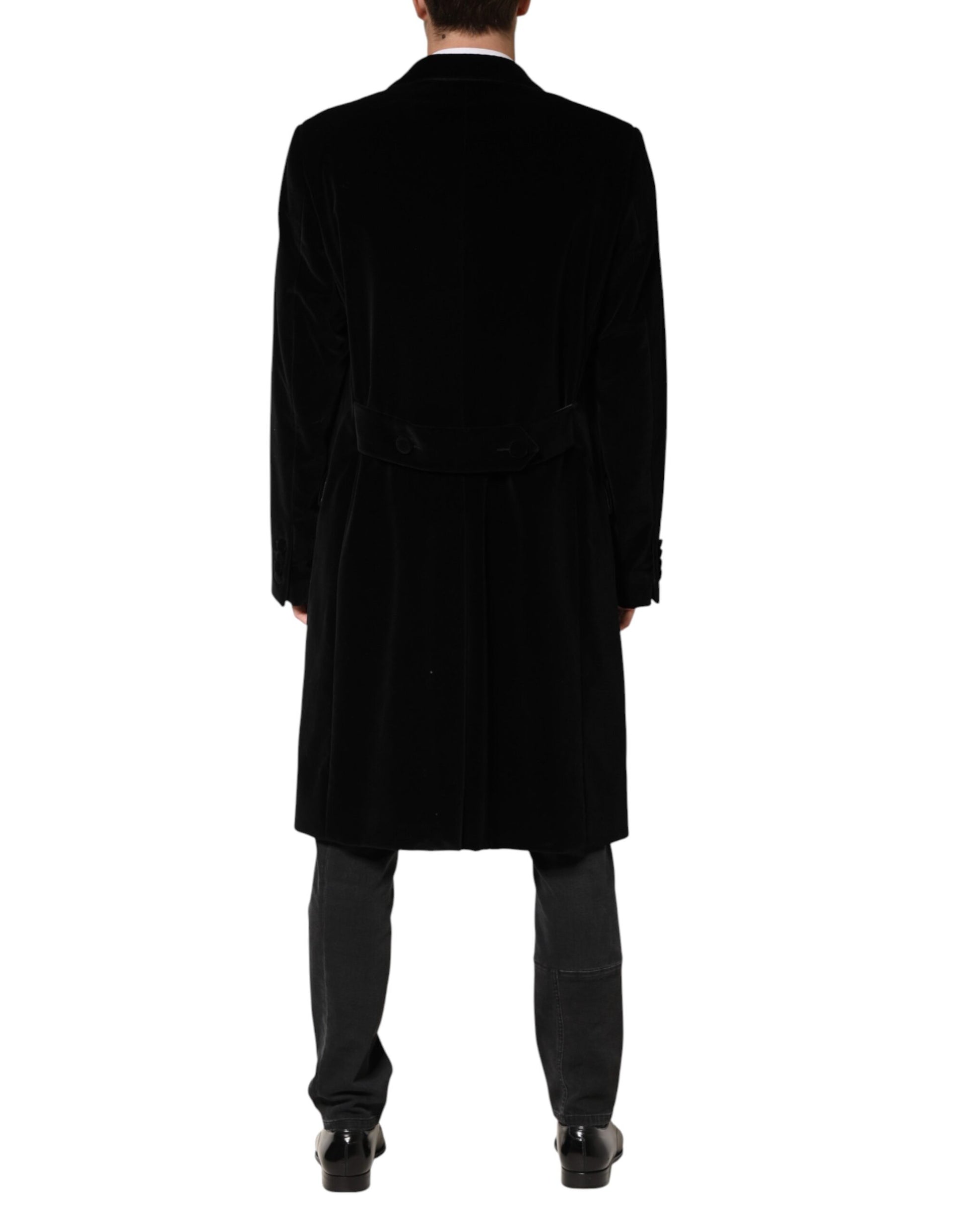 Manteau long trench Dolce & Gabbana en velours de coton noir
