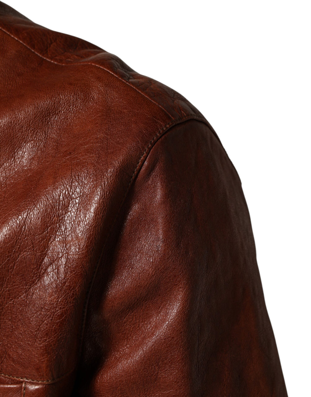 Blouson de motard Dolce & Gabbana en cuir marron boutonné pour homme